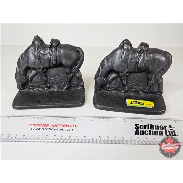 Cast Iron Bookends : Horse Grazing Motif  Stamped : NPF 902