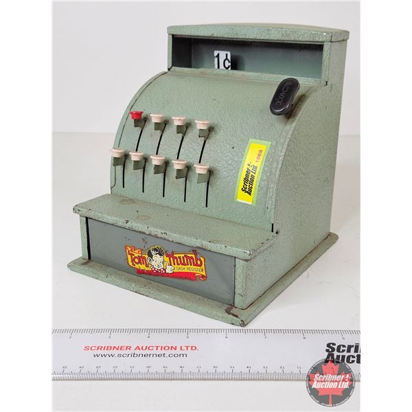 Vintage Metal Toy Cash Register : TOM THUMB (Measures : 7-1/2"H x 6-1/2"W x 7-1/4"D)