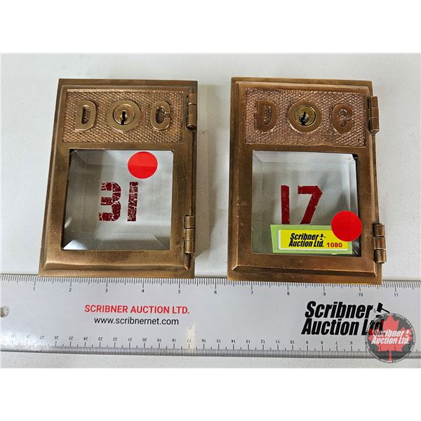 Post Office Box Doors w/Bevelled Glass Doors (2) : (No Keys) (Measures : 5-1/2"H x 4"W)