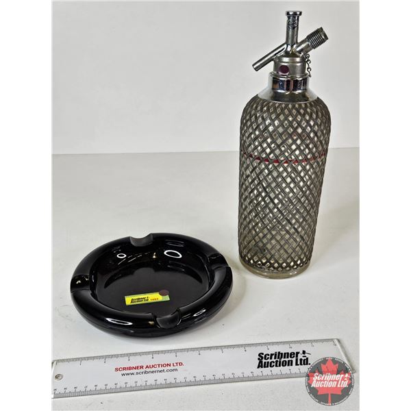 Seltzer Bottle & Glass Ashtray (Bottle Measures : 13"H)