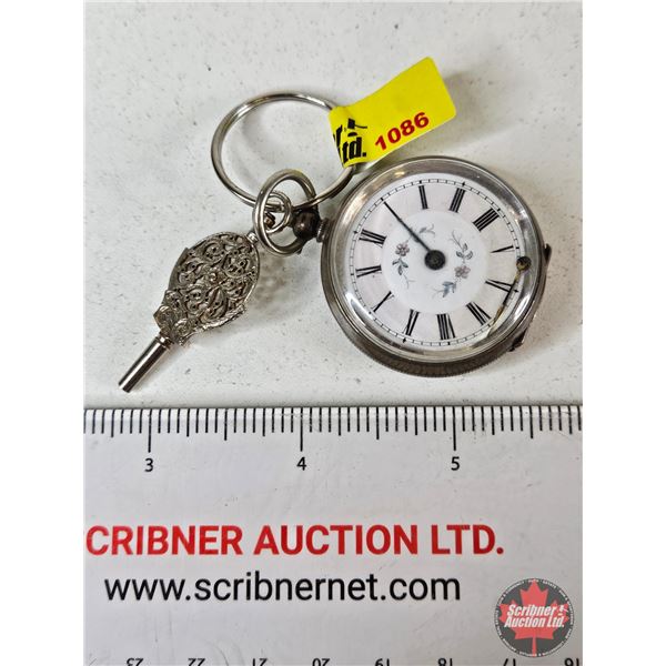 Key Wound Antique Ladies Watch :  (0.800 Silver Purity Hallmark) (Possibly Swiss Made) (Note : Minut