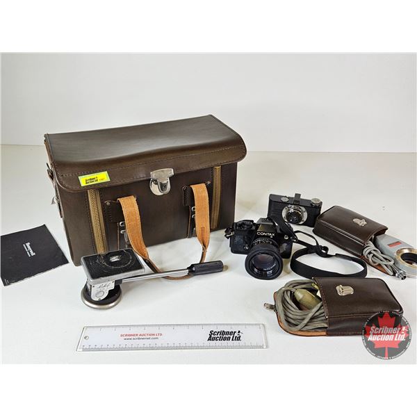 Vintage Photography Kit : Cameras ; Filters ; Telephoto Lens ; etc. (Case Measures : 9-1/2"H x 15"W 