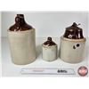 Image 3 : Stoneware Trio : Jugs (2) & Pickle Crock (Tallest Jug Measures : 12"H)
