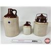 Image 4 : Stoneware Trio : Jugs (2) & Pickle Crock (Tallest Jug Measures : 12"H)