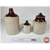Image 5 : Stoneware Trio : Jugs (2) & Pickle Crock (Tallest Jug Measures : 12"H)