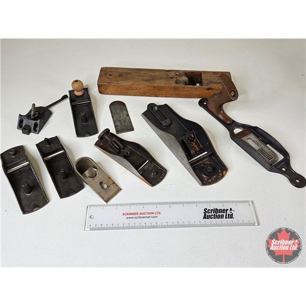 Variety of Antique Wood Plane Frames , Handles & Blades , etc.