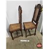 Image 10 : Carved Oak Chairs (2) : Barley Twist Legs : Rattan Seat & Back (Each Measures : 43"H x 18"W x 18"D)