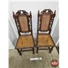 Image 2 : Carved Oak Chairs (2) : Barley Twist Legs : Rattan Seat & Back (Each Measures : 43"H x 18"W x 18"D)