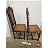Image 6 : Carved Oak Chairs (2) : Barley Twist Legs : Rattan Seat & Back (Each Measures : 43"H x 18"W x 18"D)