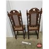 Image 7 : Carved Oak Chairs (2) : Barley Twist Legs : Rattan Seat & Back (Each Measures : 43"H x 18"W x 18"D)