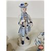 Image 5 : Vintage Victorian Porcelain Figurines (5) : Blue & White w/Gold Accents - Lady & Gentleman Having Te