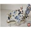 Image 6 : Vintage Victorian Porcelain Figurines (5) : Blue & White w/Gold Accents - Lady & Gentleman Having Te