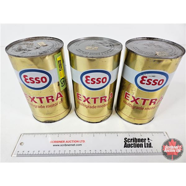 ESSO EXTRA Multigrade Motor Oil Cans (3) (Full) (All Measure : 6-1/2"H x 4"Dia)