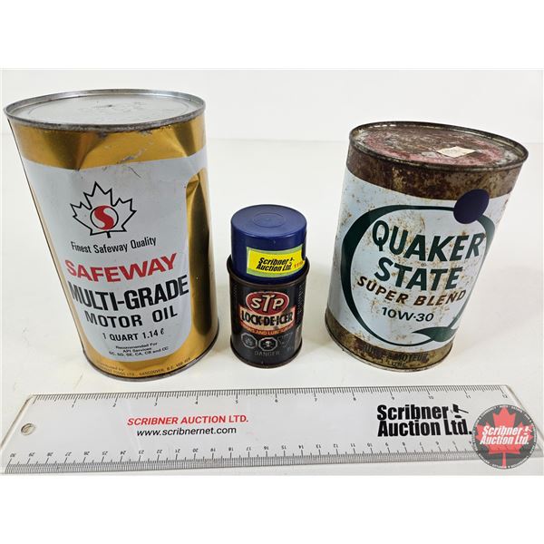 COMBO (3) :  - Quaker State Super Blend Motor Oil Can 10W-30 (Full) (Measures : 6"H x 4"Dia) - Safew