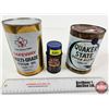 Image 1 : COMBO (3) :  - Quaker State Super Blend Motor Oil Can 10W-30 (Full) (Measures : 6"H x 4"Dia) - Safew
