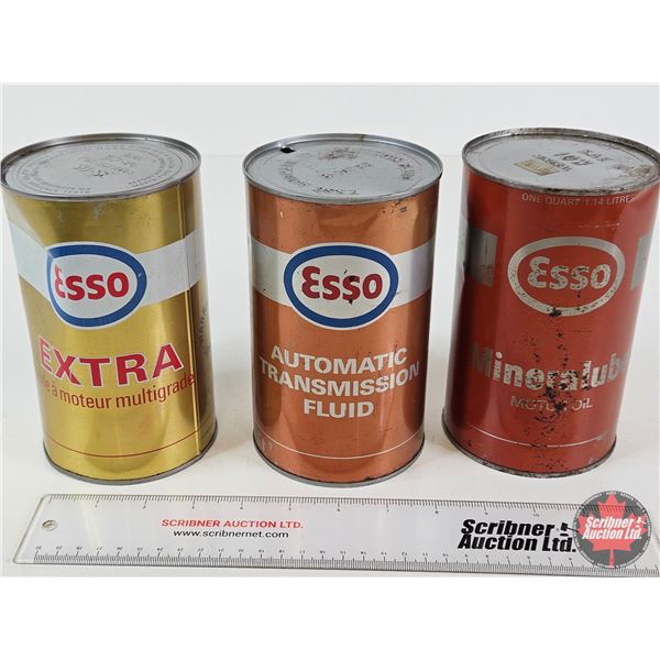 ESSO OIL CANS (3) : - EXTRA Multigrade - Automatic Transmission Fluid - Mineralube (All Measure : 6-