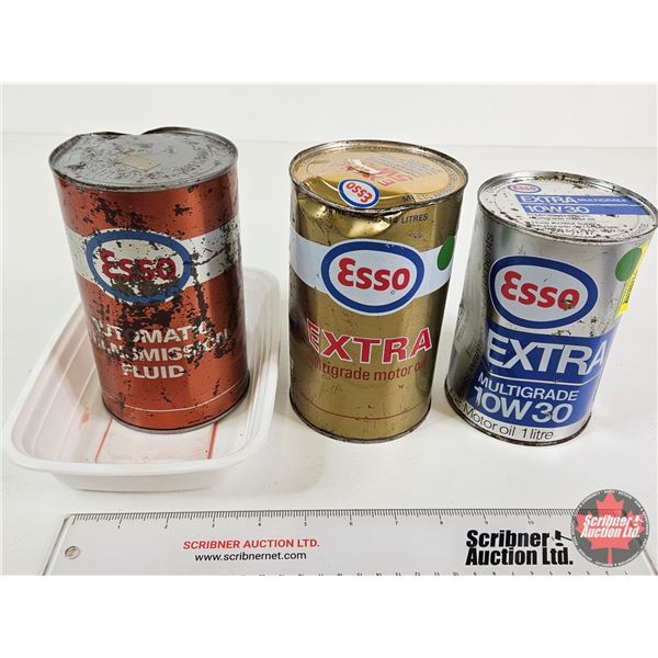 ESSO OIL CAN COMBO (3) : (All Full) - EXTRA Multigrade 5W-30 (Measures : 6-1/2" x 4"Dia) - Automatic