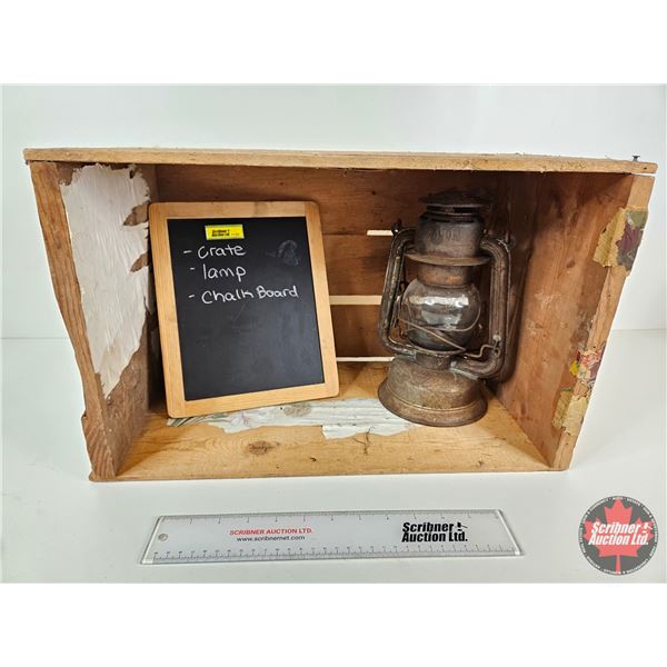 Vintage Collectors Group : Incl. - Chalkboard Tablet (Measures : 10-1/2"H x 8-1/2"D) - Apple Crate (