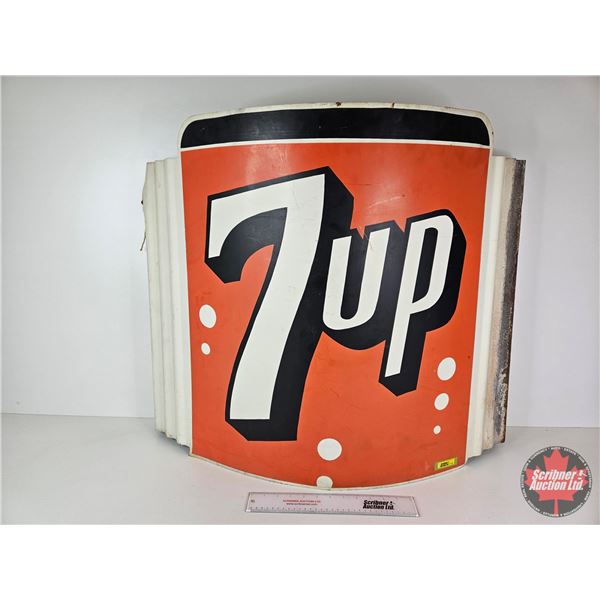 Single-Sided 7 UP Sign (Metal) : Curved & Corrugated (Mounting Brackets on Back) (Measures : 28"H x 