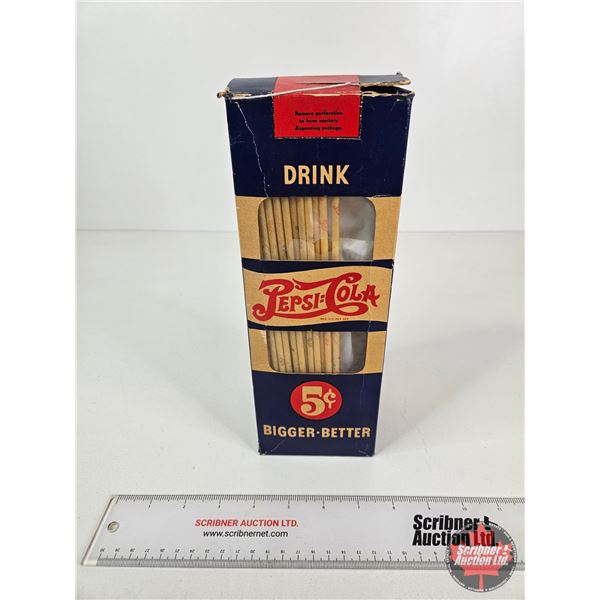 Vintage Pepsi-Cola Paper Straw Dispenser Box : (Double Dot) (c/w 51 Straws) (Measures : 10-3/4"H x 3