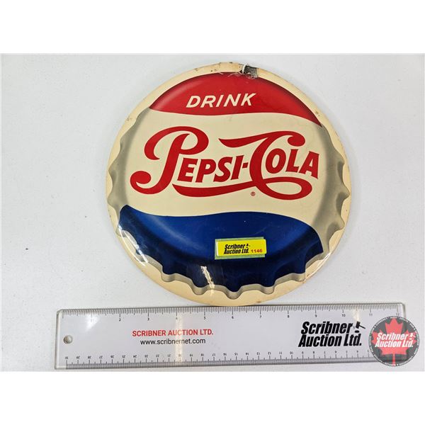 Vintage Pepsi-Cola Bottle Cap Button Sign : (Celluloid over Cardboard) Measures : 9"Dia)