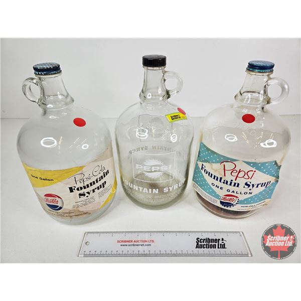 Pepsi Fountain Syrup Jugs : (1 Gallon) : (3) (Each Measures 12"H)