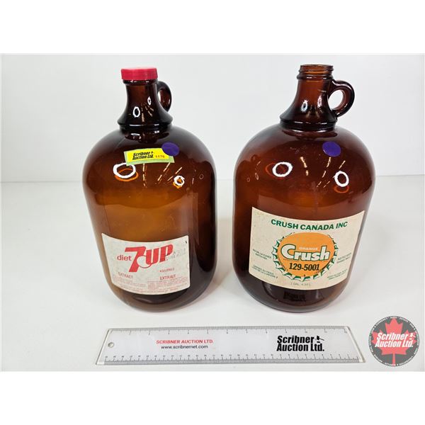 Brown Fountain Syrup Jugs : (1 Gallon) : (2) - Diet 7UP - Orange Crush (Each Measures 12"H)