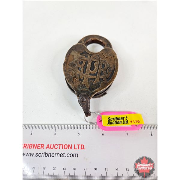 Antique Heart-Shaped Brass Switch Padlock : (Pennsylvania Railroad) : (Note : No Key)