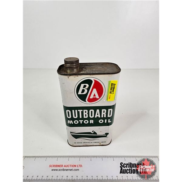 B/A Outboard Motor Oil Tin (Full) (Measures : 8-1/2"H x 4-1/2"W x 2-1/2"D)