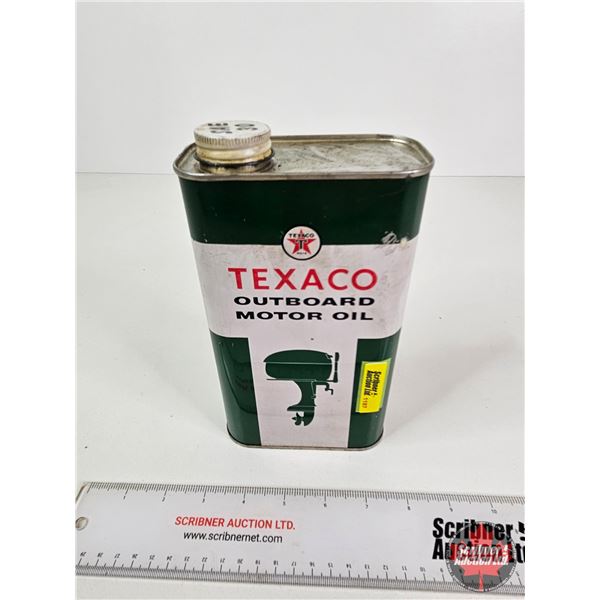 TEXACO Outboard Motor Oil Tin (Mostly Full) (Measures : 8-1/2"H x 4-1/2"W x 2-1/2"D)