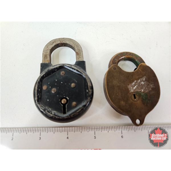 Antique Padlocks (2) : One Brass "H.R. Parr" (Note : No Keys)