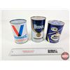 Image 1 : COLLECTOR CAN COMBO (3) : - KM Blue Velvet Motor Oil (Cardboard) - VEEDOL Multigrade - VALVOMATIC Au