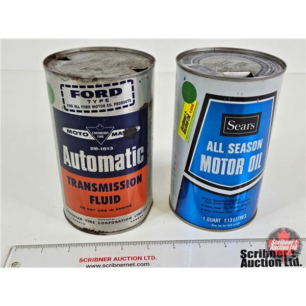 OIL CAN COMBO (2) :  - Sears All Season Motor Oil - Canadian Tire FORD ATF (Both Measures : 6-1/2"H 
