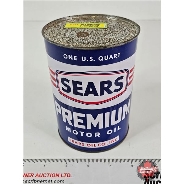 SEARS PREMIUM Motor Oil Tin (Measures : 5-1/2"H x 4"Dia)
