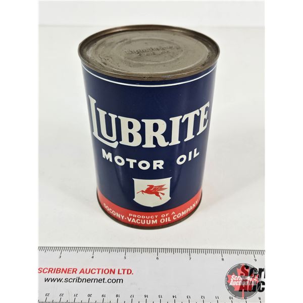 SOCONY-VACUUM OIL COMPANY Lubrite Motor Oil Can  (Measures : 5-1/2"H x 4"Dia)