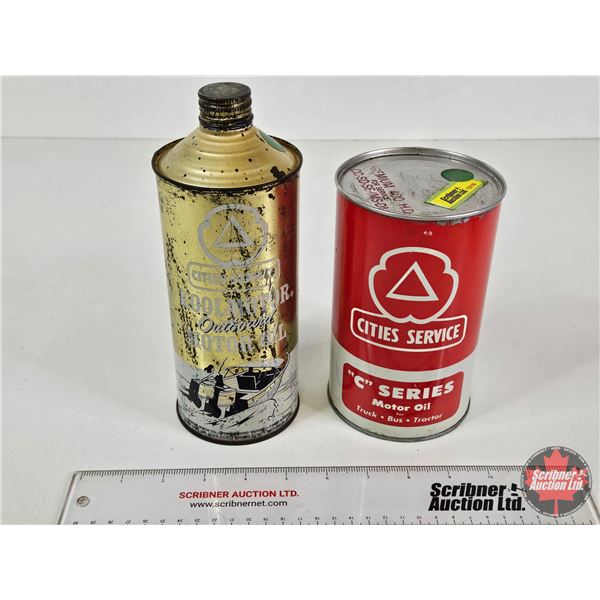 CITIES SERVICE OIL CAN COMBO (2) :  - "C" Series Motor Oil - Koolmotor Outboard Motor Oil (Tallest M
