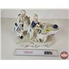 Image 2 : Vintage Victorian Porcelain Figurine : Blue & White w/Gold Accents - Couple at a Piano (Note : Sever