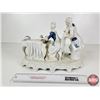 Image 4 : Vintage Victorian Porcelain Figurine : Blue & White w/Gold Accents - Couple at a Piano (Note : Sever