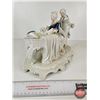 Image 5 : Vintage Victorian Porcelain Figurine : Blue & White w/Gold Accents - Couple at a Piano (Note : Sever