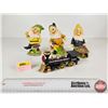 Image 1 : Snow White Dwarf Garden Gnomes (3) w/Toy SS 7501 Locomotive Train Engine (Tallest Gnome Measures : 6