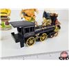 Image 3 : Snow White Dwarf Garden Gnomes (3) w/Toy SS 7501 Locomotive Train Engine (Tallest Gnome Measures : 6