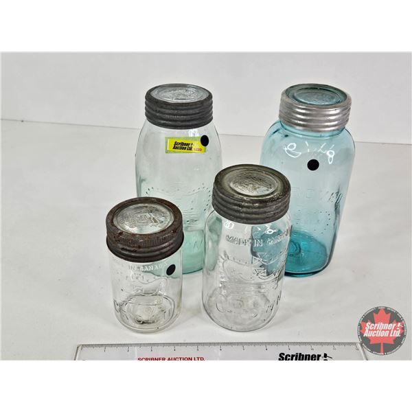 Canning Jars (4) :  - Crown (3) - Improved Crown (1) (Tallest Measures 9-1/4"H)