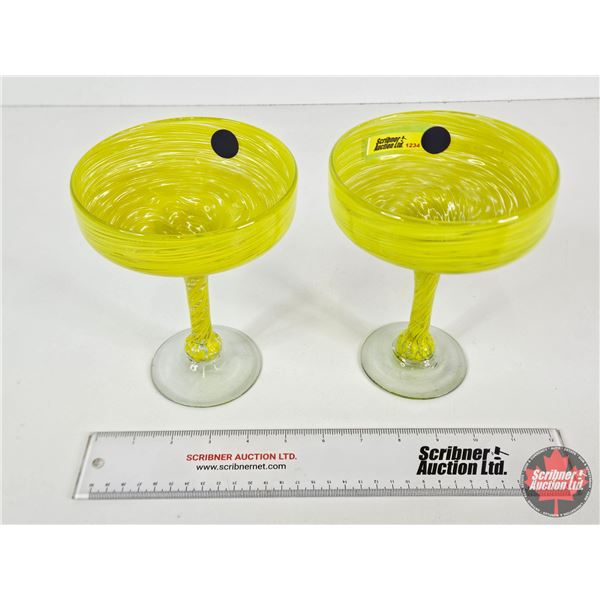 Hand-Blown Margarita Glasses (2): (Yellow) (Measure : 6-3/4"H)
