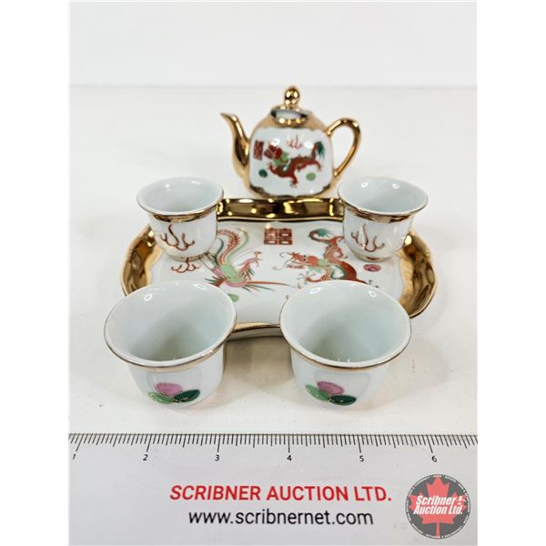 Vintage Chinese Miniature Porcelain Tea Set w/Dragon & Phoenix Motifs
