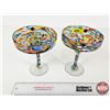 Image 1 : Hand-Blown Margarita Glasses (2): (Confetti Pattern) (Measure : 6-3/4"H)