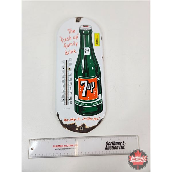 7 UP Porcelain Thermometer : (1950's) (Measures 15"H)