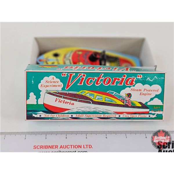 "Schylling Victoria" Tin Toy Boat (Steam Powered) : (1990's Repro) (Never Used) (Box Measures : 2"H