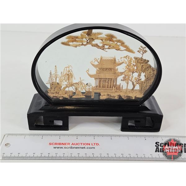 Cork Carving Diarama (Chinese Art) : (Made in China) (Measures : 6-1/2"H x 8"W x 2-1/2"D)