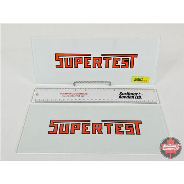 Gas Pump Front Door Glass (2) : "Supertest" (Measure : 5"H x 12-1/2"W)