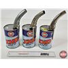 Image 1 : GULF Oil Cans (3) : XHD Motor Oil w/Carter Temro Lube Pouring Spouts (2) & PLEWS Pouring Spout (All 